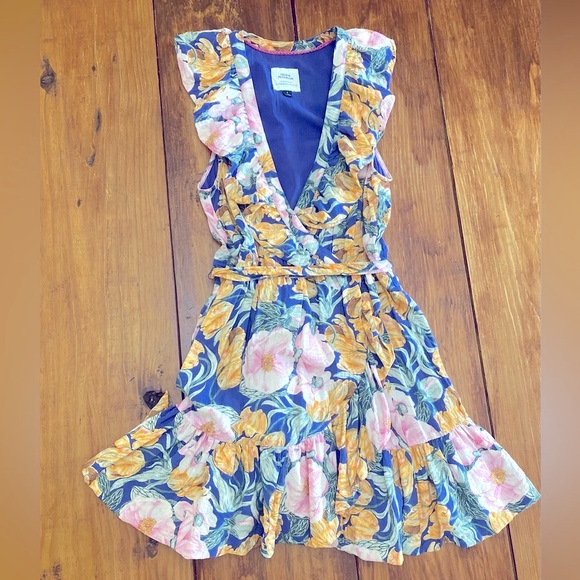 Anthropologie Cecilia Pettersson Wrap Mini Dress size small floral tropical - Picture 3 of 13